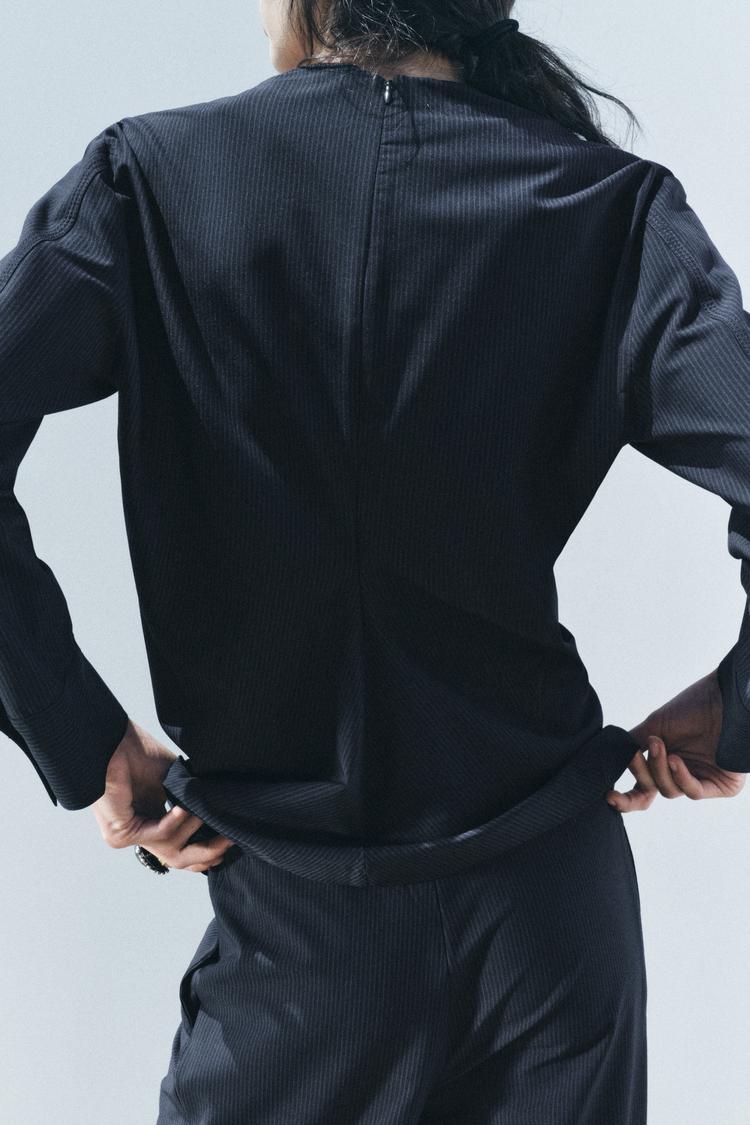 ENSEMBLE TOP DRAPÉE | PANTALON LARGE À RAYURES ZW COLLECTION