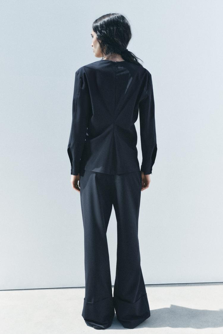 ENSEMBLE TOP DRAPÉE | PANTALON LARGE À RAYURES ZW COLLECTION