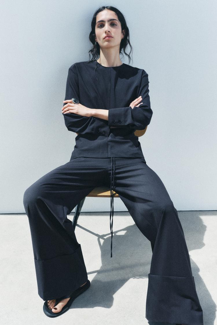 ENSEMBLE TOP DRAPÉE | PANTALON LARGE À RAYURES ZW COLLECTION