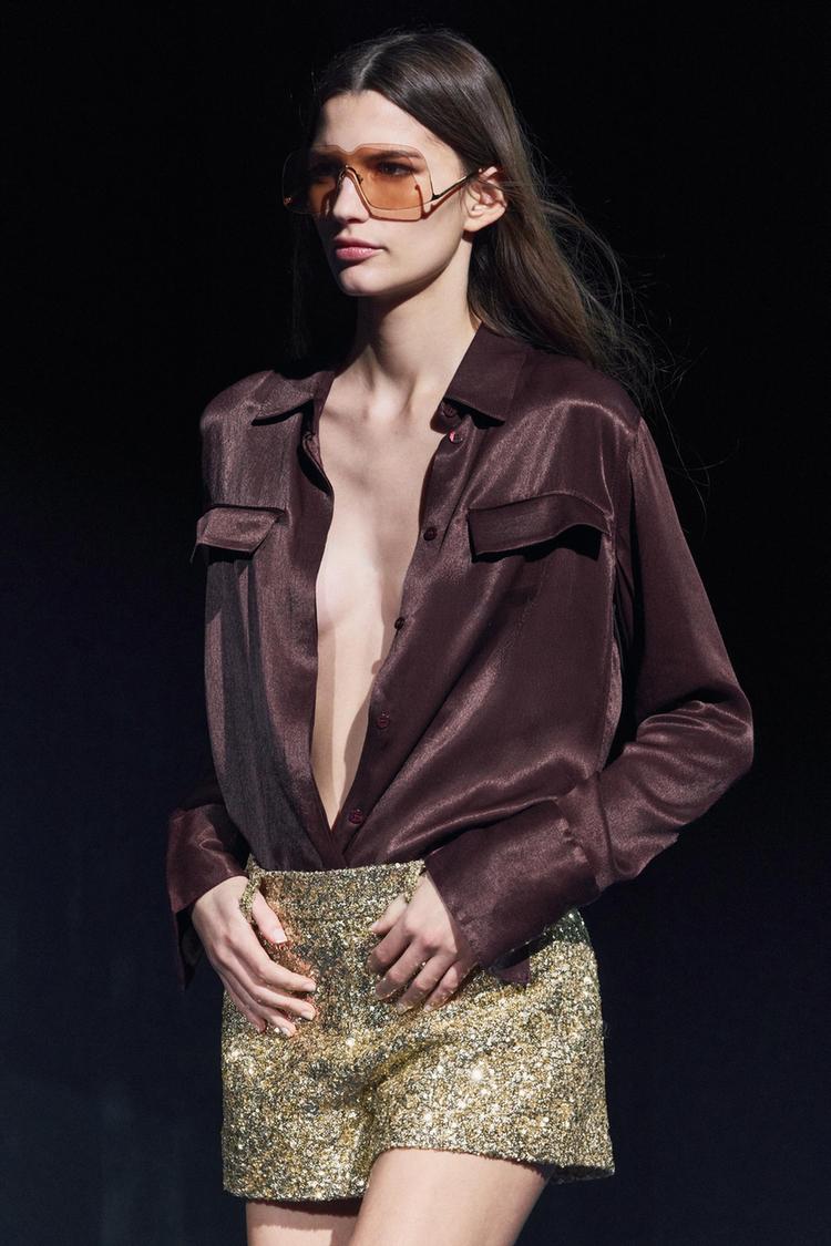 CHEMISE SATINÉE À POCHES COLLECTION ZW