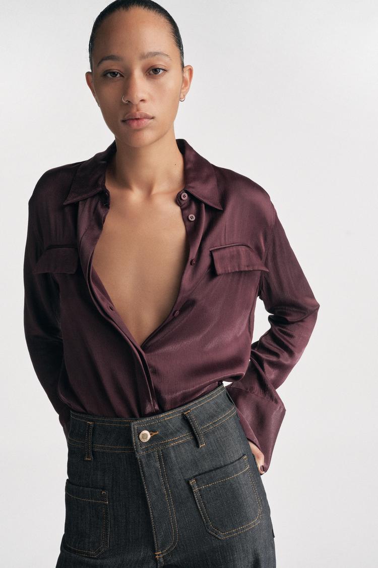 CHEMISE SATINÉE À POCHES COLLECTION ZW