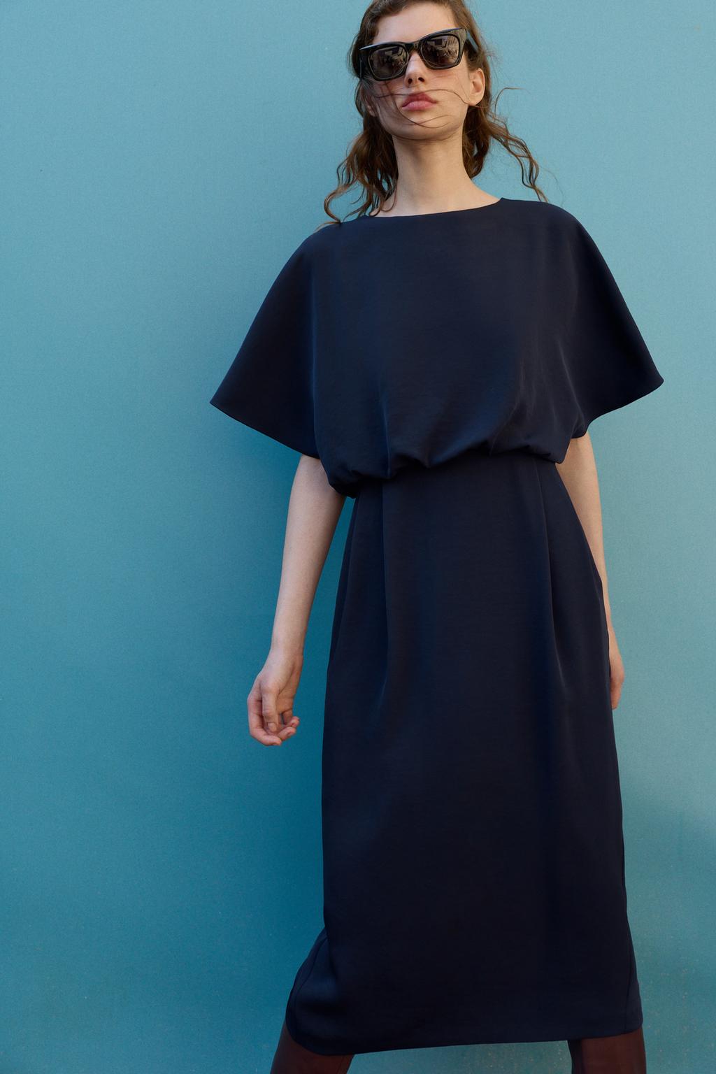 ROBE MIDI MANCHES DESCENDUES PINCES