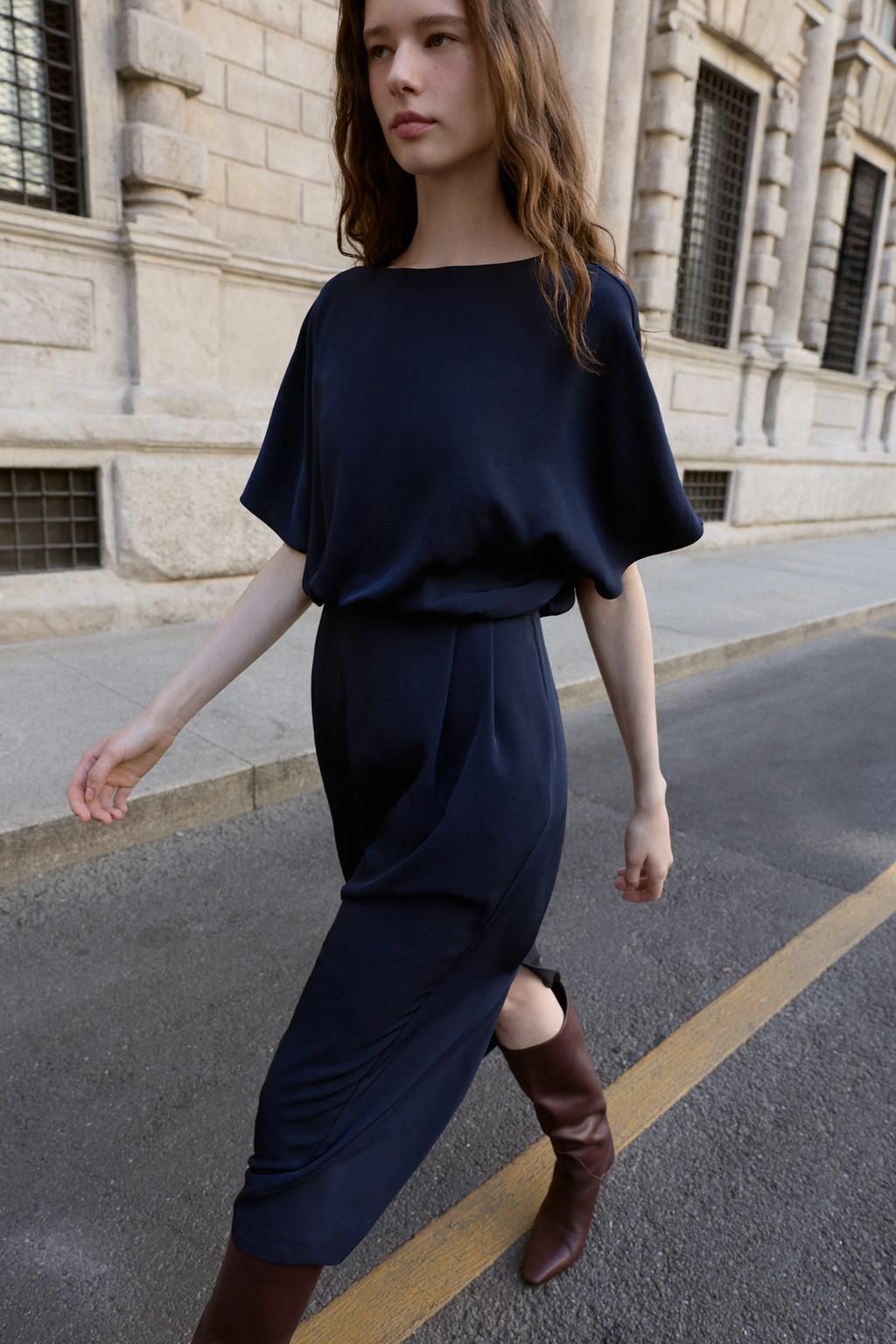 ROBE MIDI MANCHES DESCENDUES PINCES