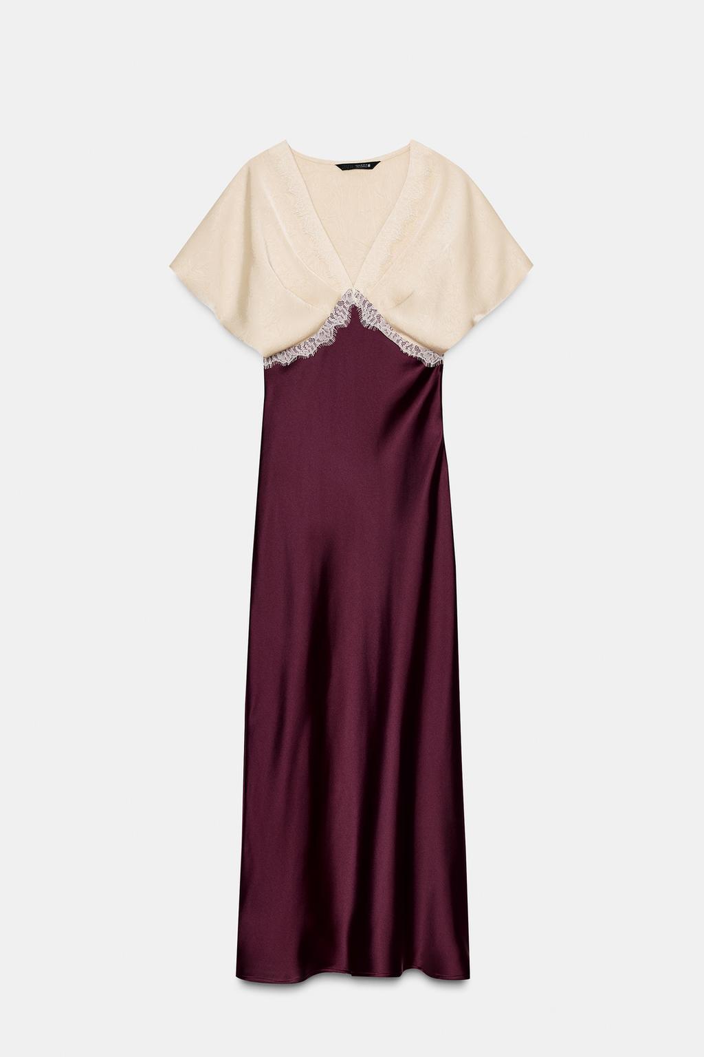 ROBE MIDI SATINÉE AVEC DENTELLE COMBINÉE