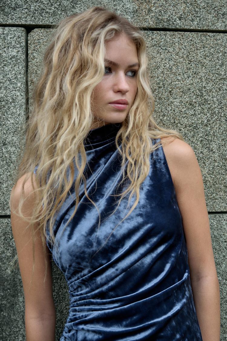 ROBE MI-LONGUE DRAPÉE EN VELOURS