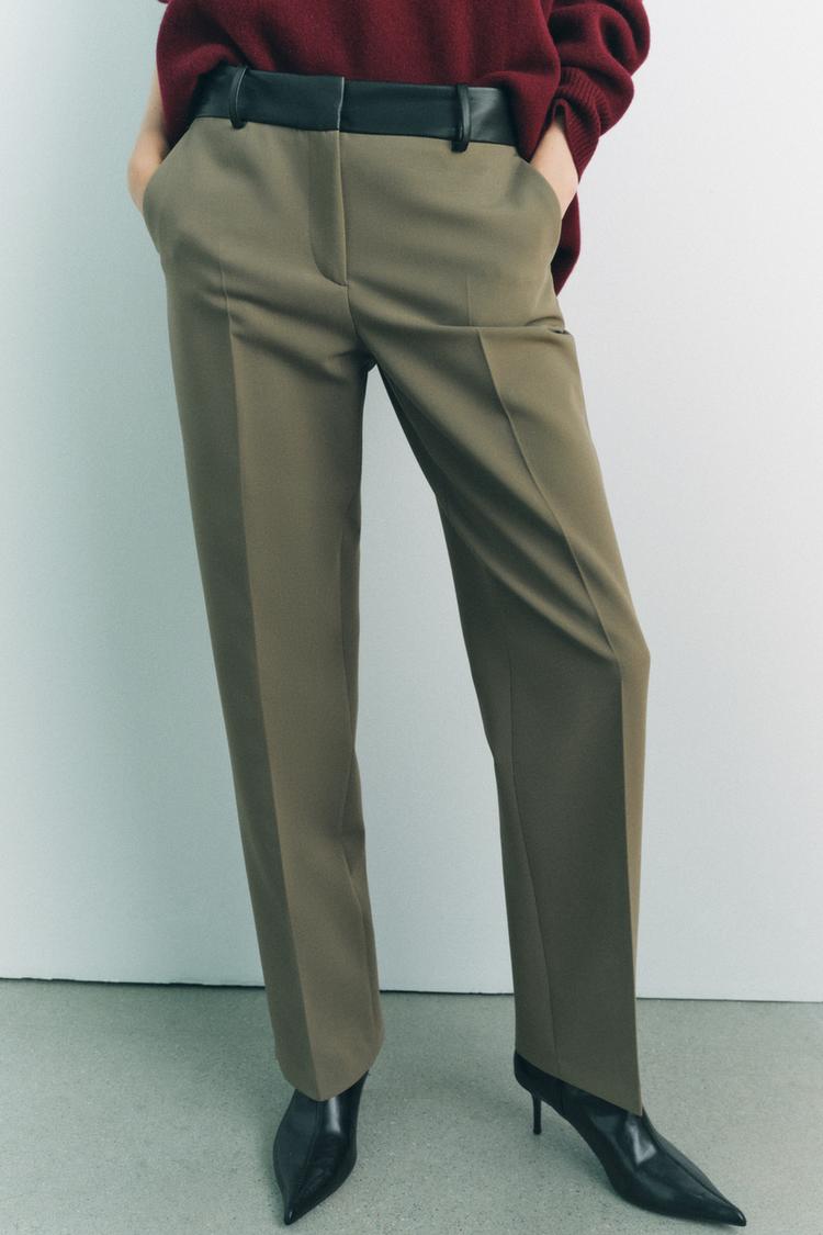 PANTALON AVEC TAILLE EN MATIÈRES VARIÉES EFFET CUIR