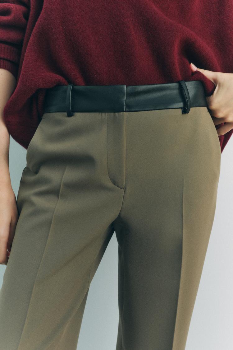 PANTALON AVEC TAILLE EN MATIÈRES VARIÉES EFFET CUIR