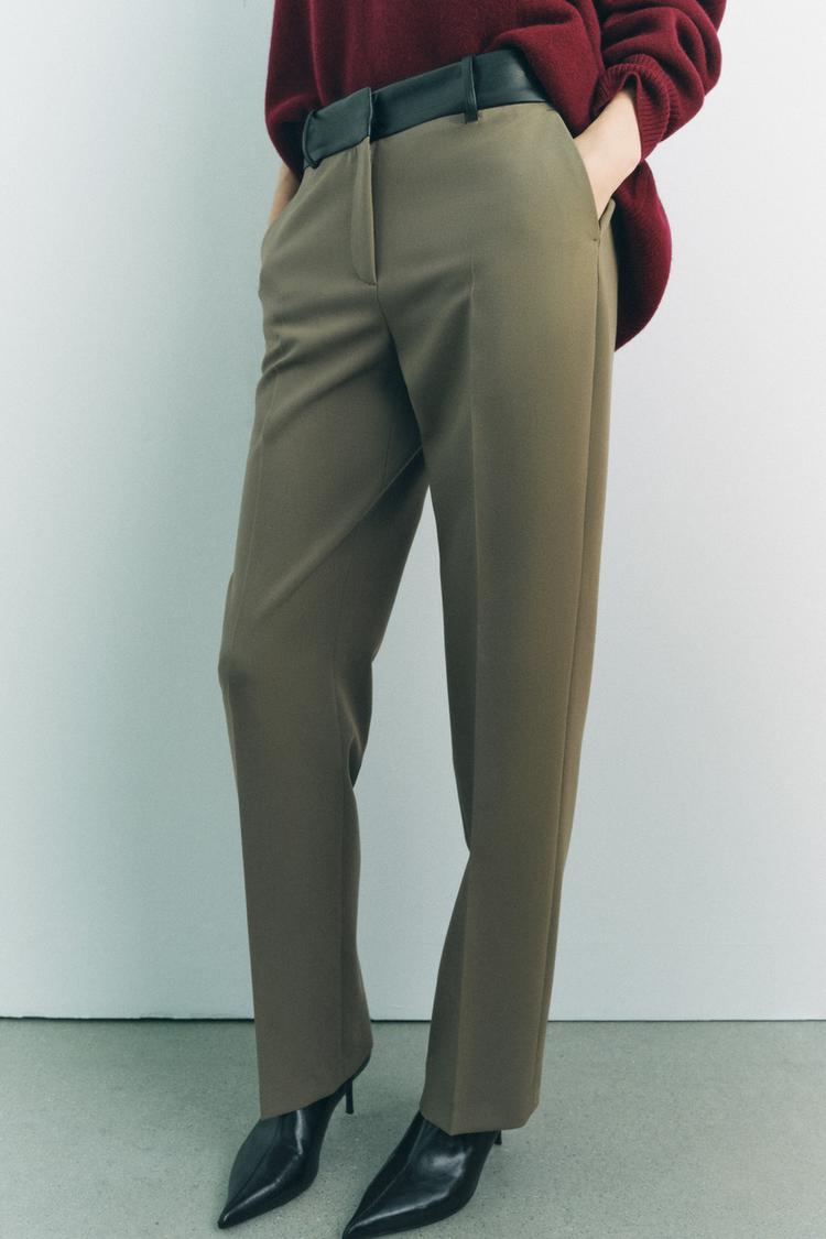 PANTALON AVEC TAILLE EN MATIÈRES VARIÉES EFFET CUIR