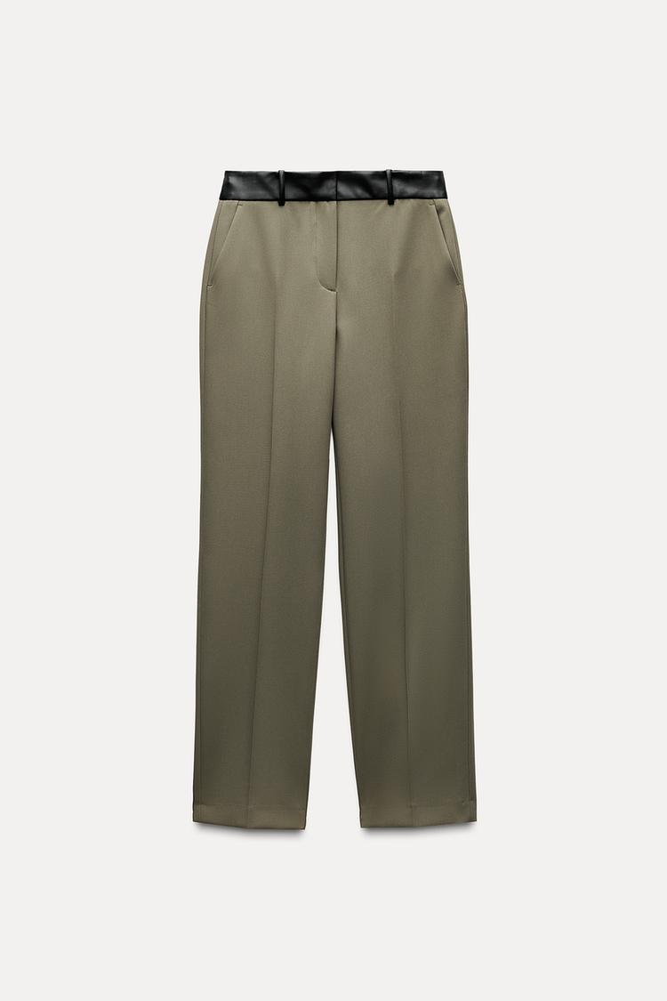 PANTALON AVEC TAILLE EN MATIÈRES VARIÉES EFFET CUIR