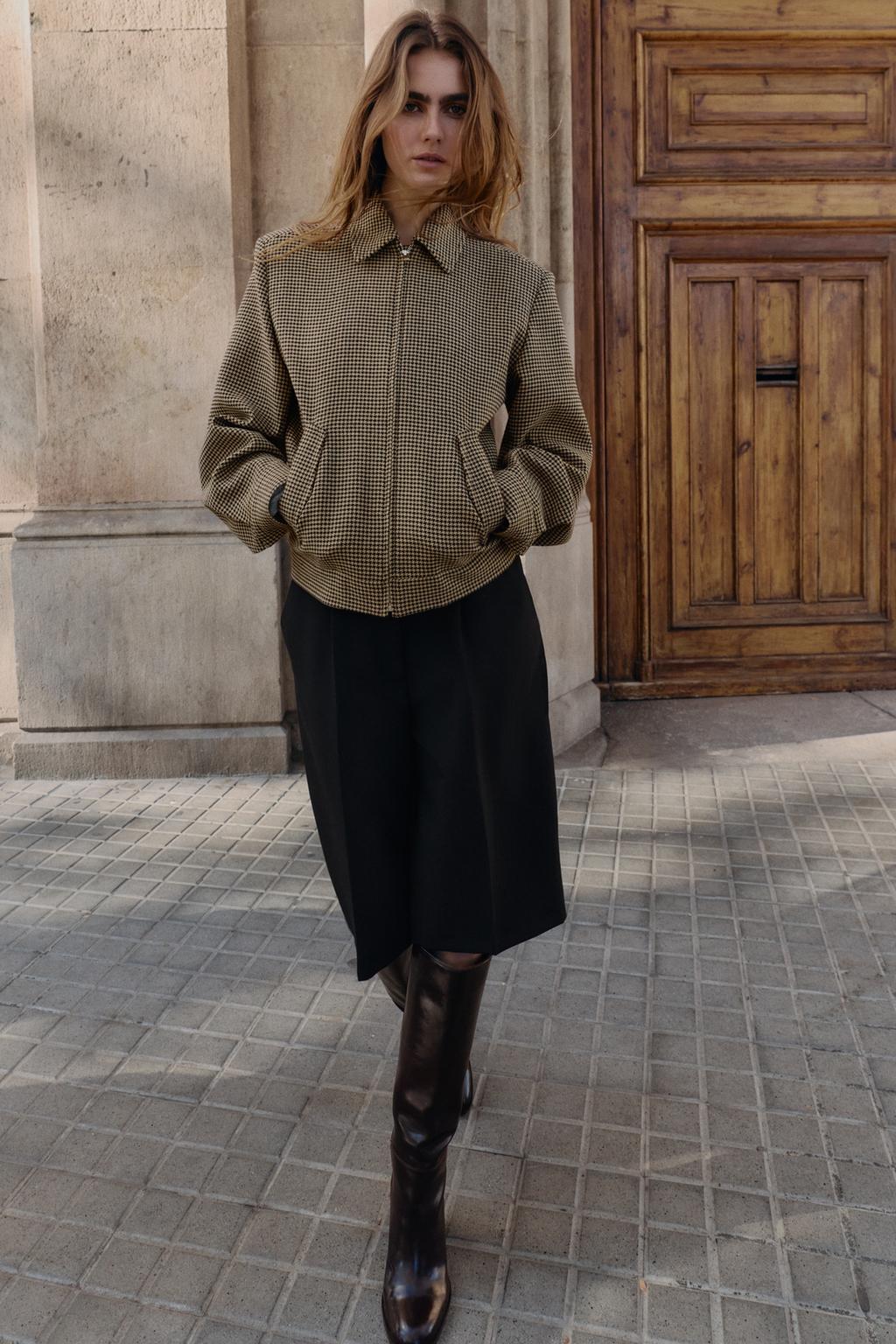 BLOUSON BOMBER PIED-DE-POULE ÉPAULETTES