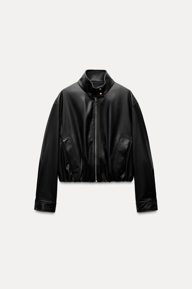 BLOUSON À COL MONTANT EN CUIR SYNTHÉTIQUE