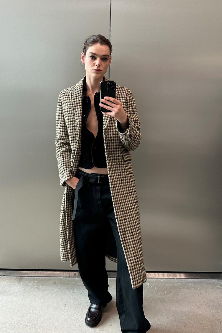 MANTEAU LONG À CARREAUX ZW COLLECTION