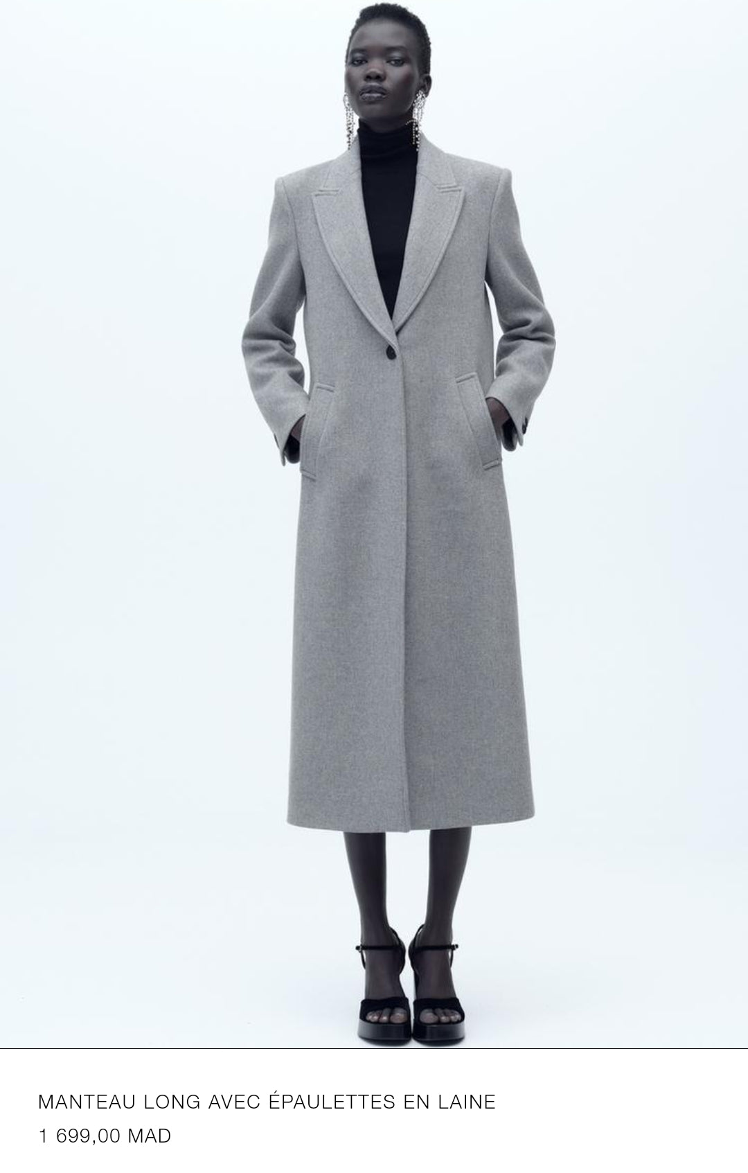 MANTEAU LONG AVEC ÉPAULETTES EN LAINE
