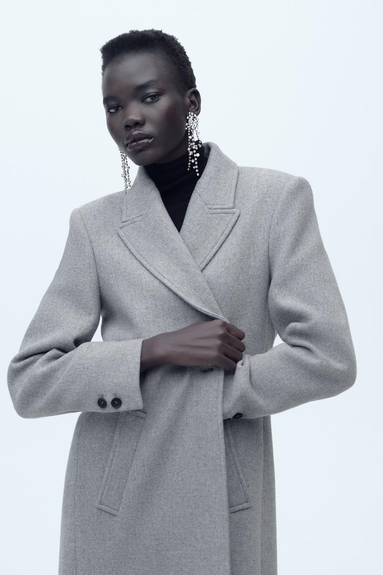 MANTEAU LONG AVEC ÉPAULETTES EN LAINE
