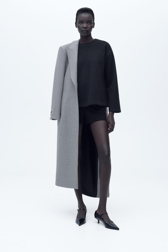 MANTEAU LONG AVEC ÉPAULETTES EN LAINE