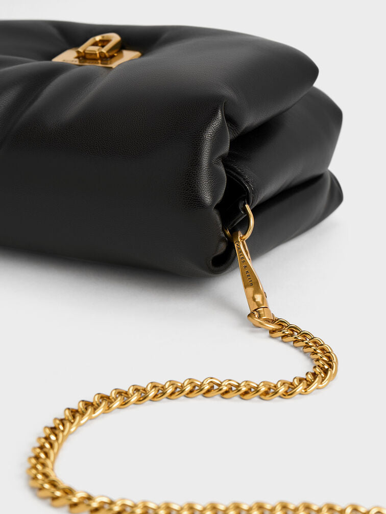 CHARLES & KEITH Paffuto Metallic Accent Chain-Handle - Black