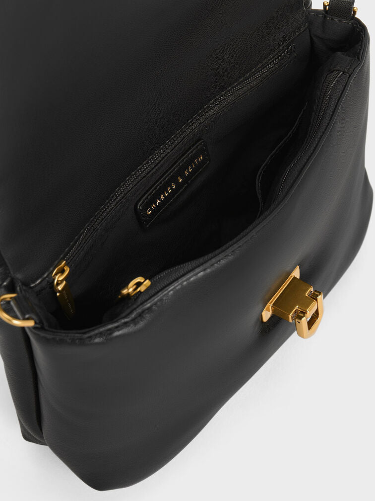 CHARLES & KEITH Paffuto Metallic Accent Chain-Handle - Black