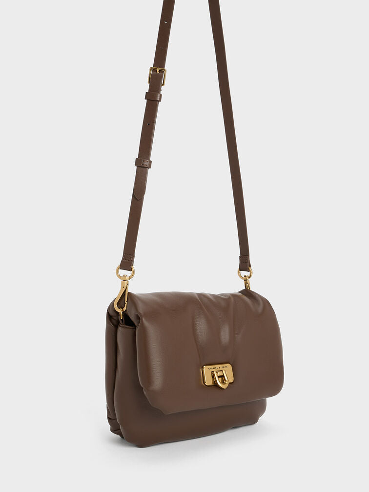 CHARLES & KHEITH Paffuto Metallic Accent Chain-Handle Bag - Brown