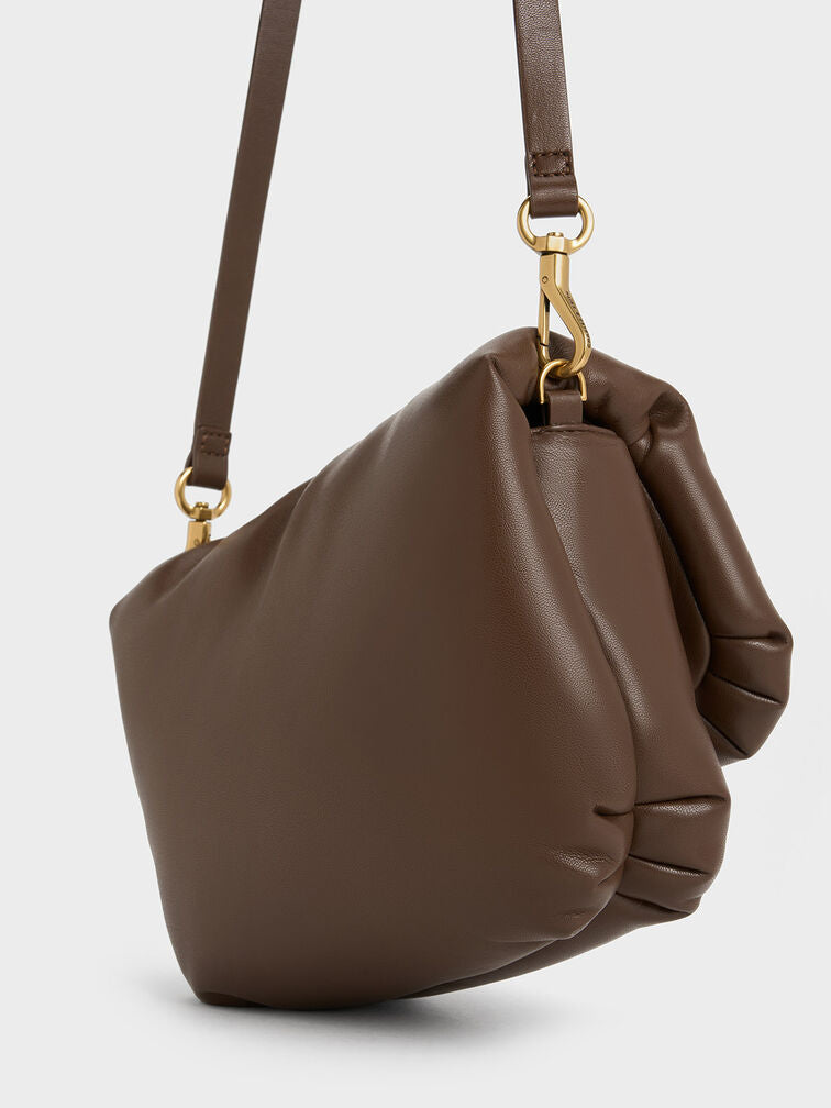 CHARLES & KHEITH Paffuto Metallic Accent Chain-Handle Bag - Brown