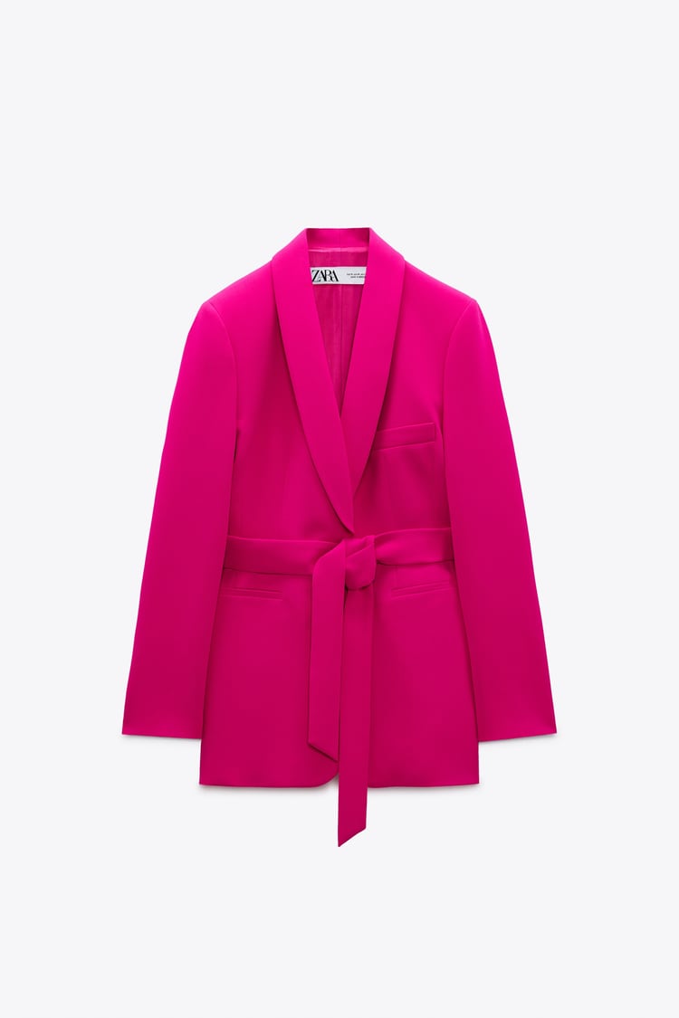 VESTE A COL SMOKING AVEC CEINTURE FUSHIA