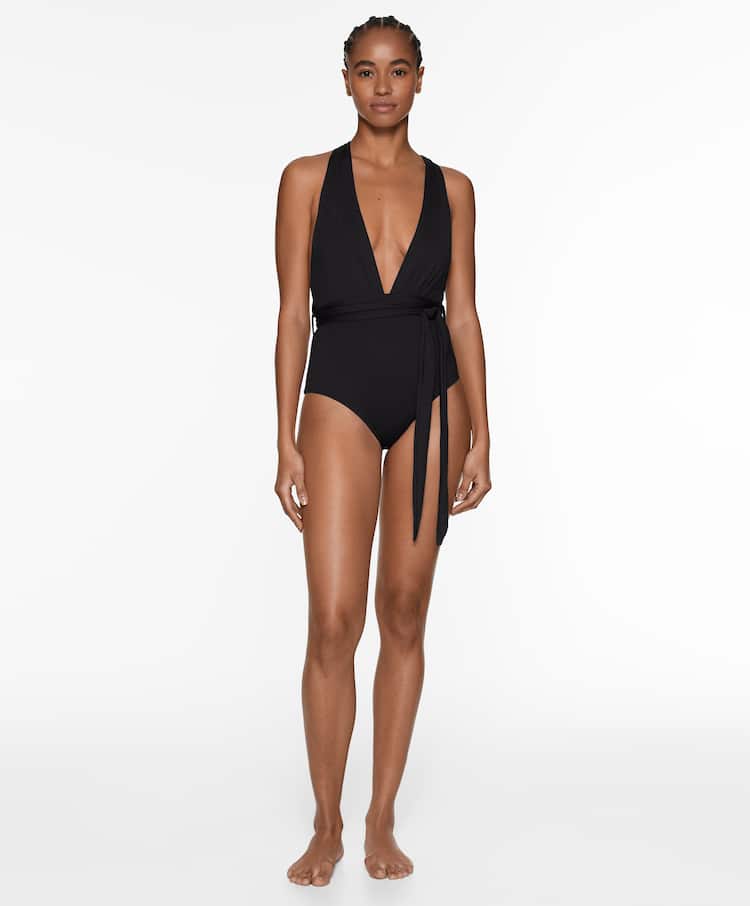 OYSHO MAILLOT DE BAIN TRIANGLE DRAPÉ NOIR