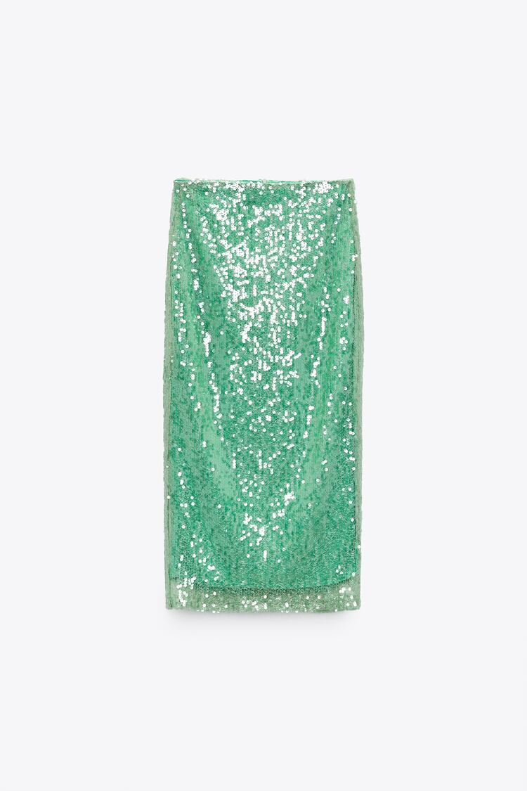 Jupe Droite À Sequins Green 💚