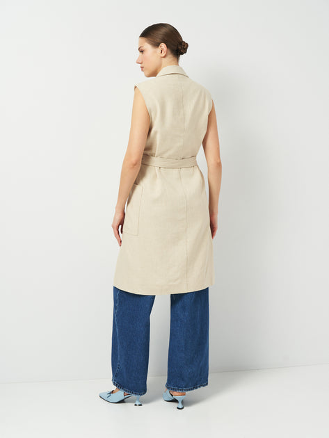 VESTE SANS MANCHES AVEC CEINTURE EN LIN