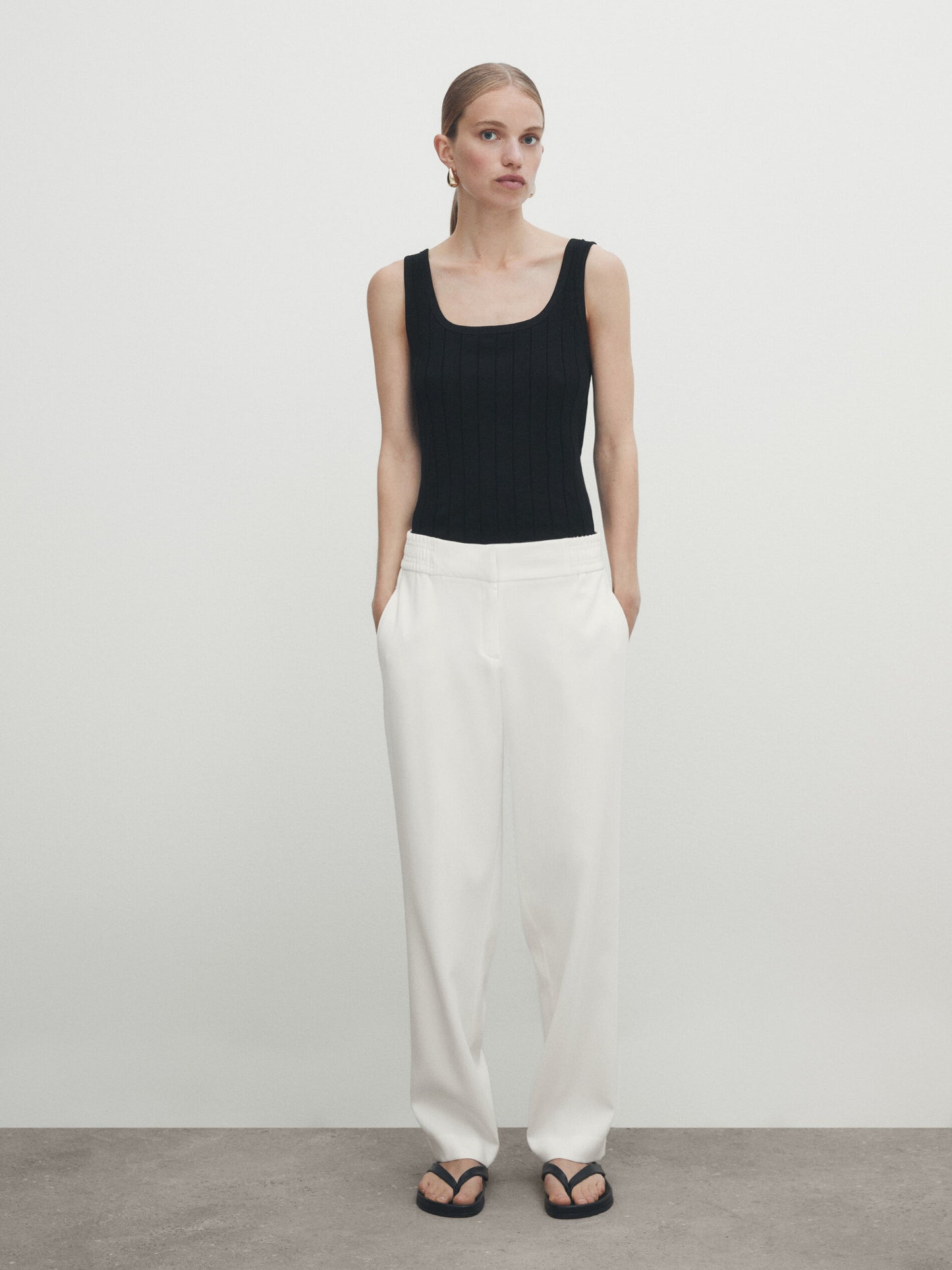 Pantalon Droit En Crêpe Massimo Dutti Blanc Cassé