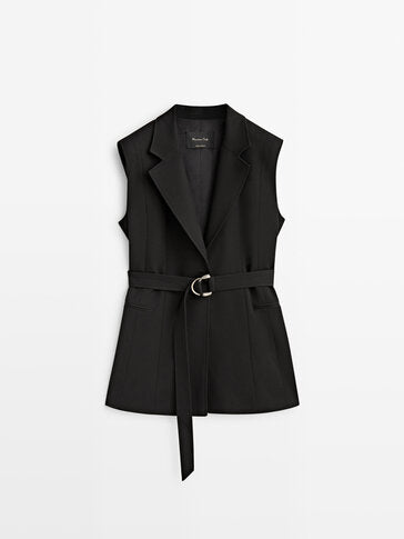 VESTE SANS MANCHES NOIRE CEINTURÉE MASSIMO DUTTI