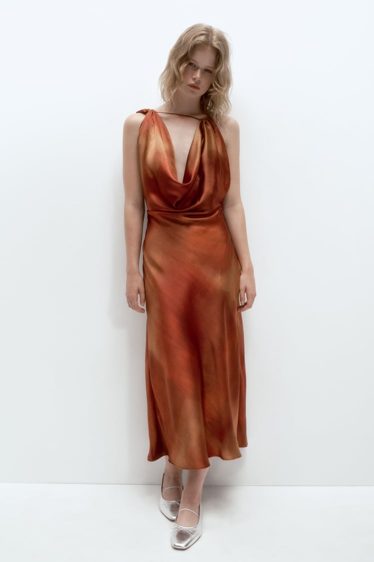 Robe En Satin Imprimée Ocre