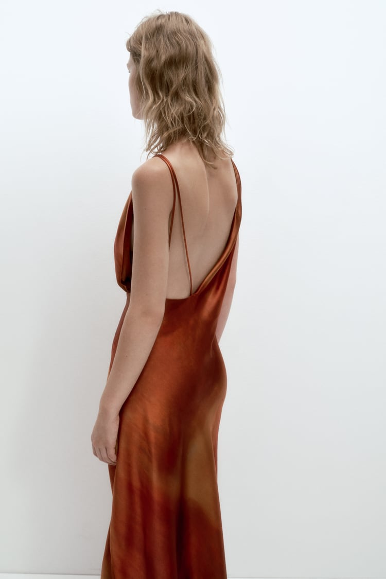 Robe En Satin Imprimée Ocre