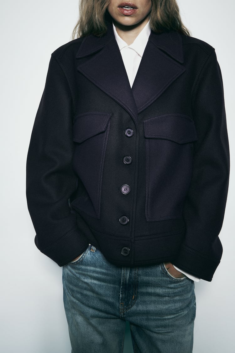 MANTEAU COURT À BLOCS DE COULEUR AVEC LAINE COLLECTION ZW