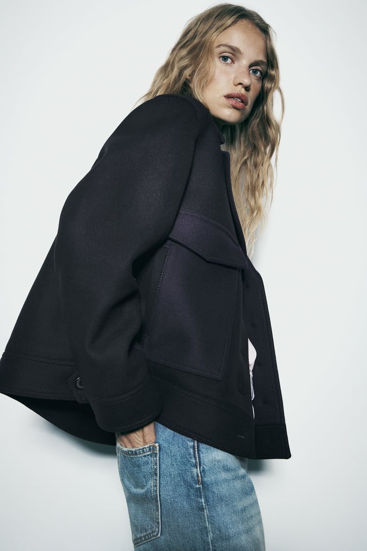 MANTEAU COURT À BLOCS DE COULEUR AVEC LAINE COLLECTION ZW