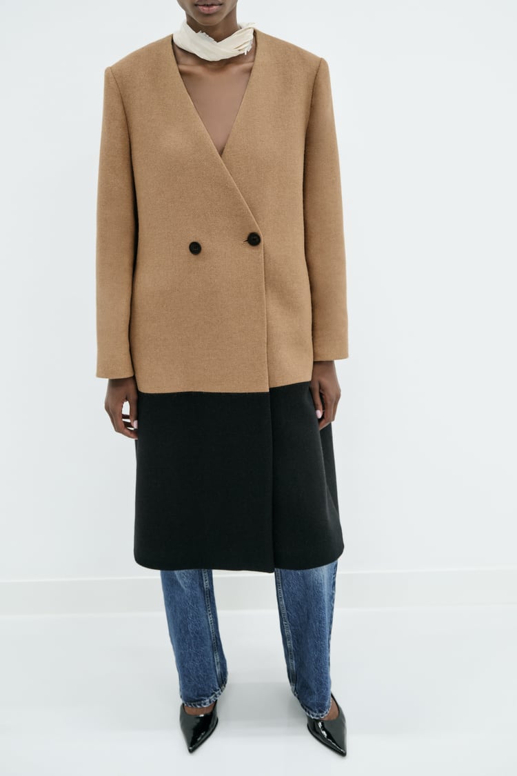 MANTEAU À BLOCS DE COULEUR AVEC LAINE