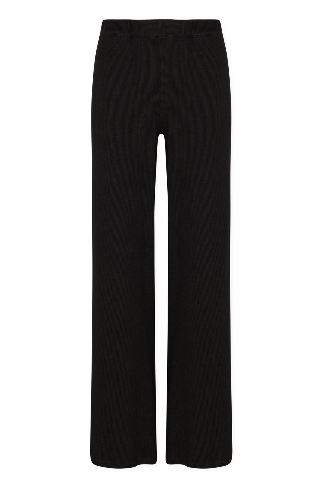 BLACK RIB WIDE-LEG PANTS