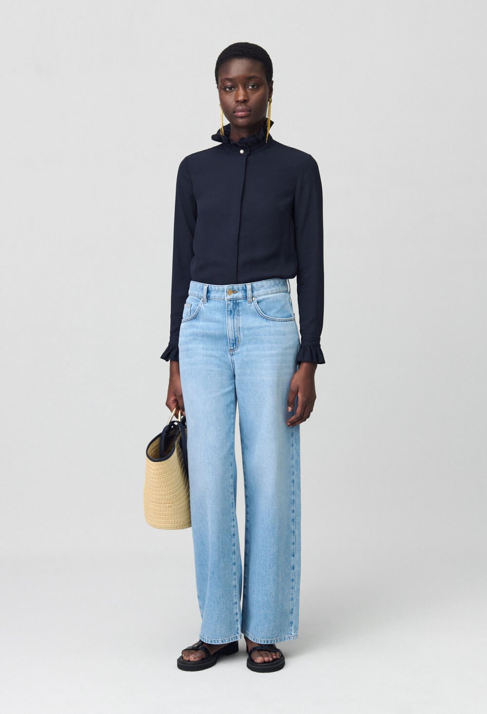 CLAUDIE PIERLOT CHEMISE COL VICTORIEN MARINE
