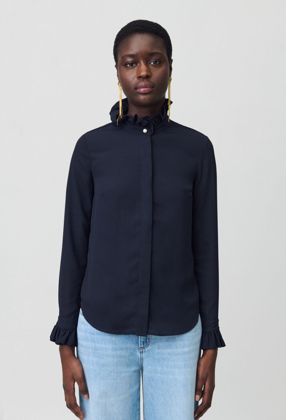 CLAUDIE PIERLOT CHEMISE COL VICTORIEN MARINE