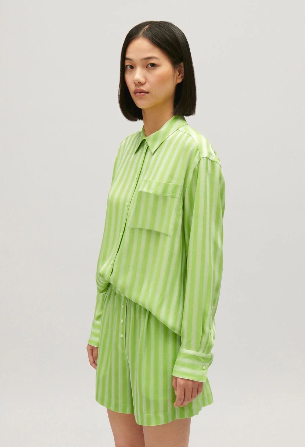 CLAUDIE PIERLOT CHEMISE FLUIDE RAYURES MATCHA