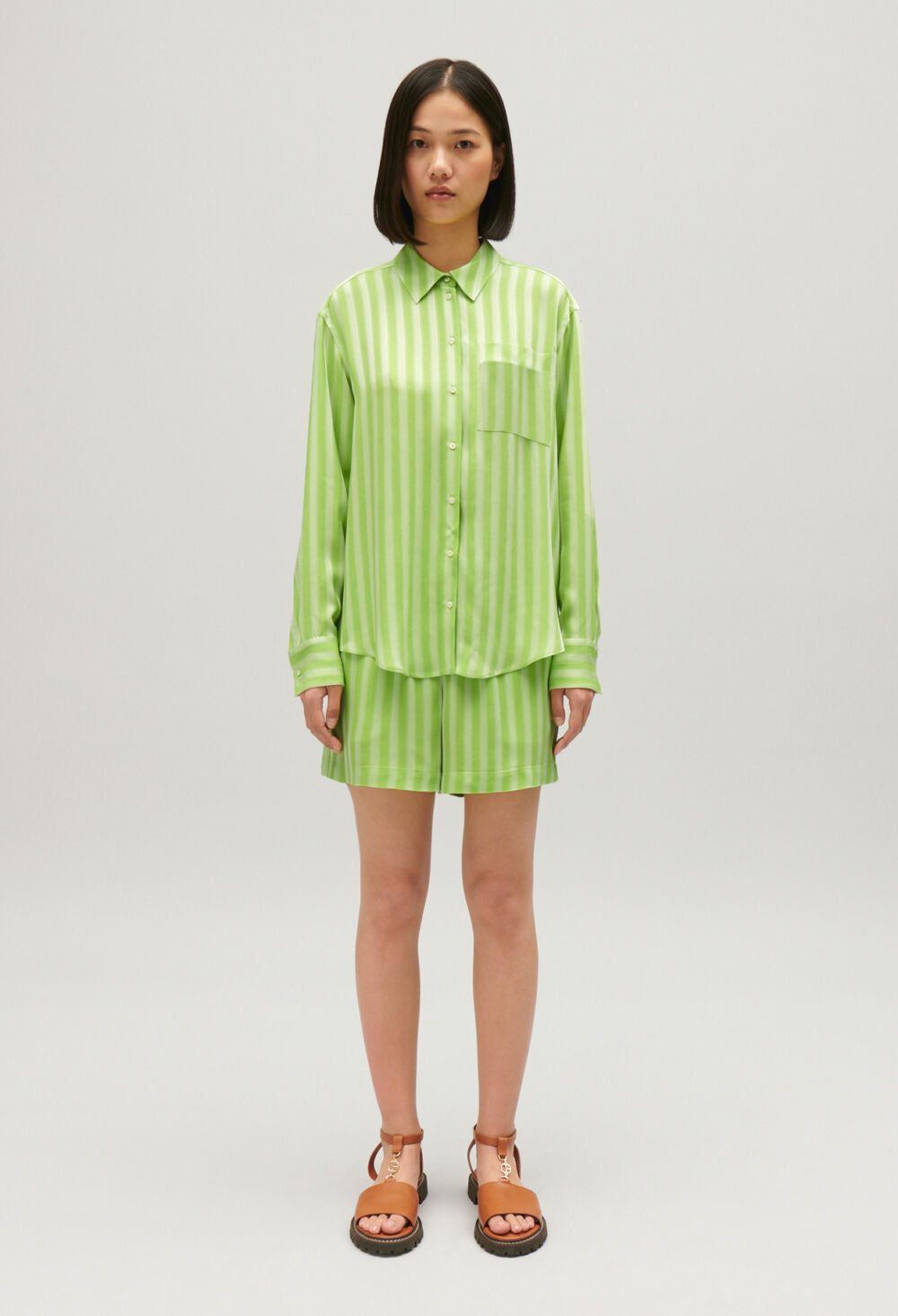 CLAUDIE PIERLOT CHEMISE FLUIDE RAYURES MATCHA