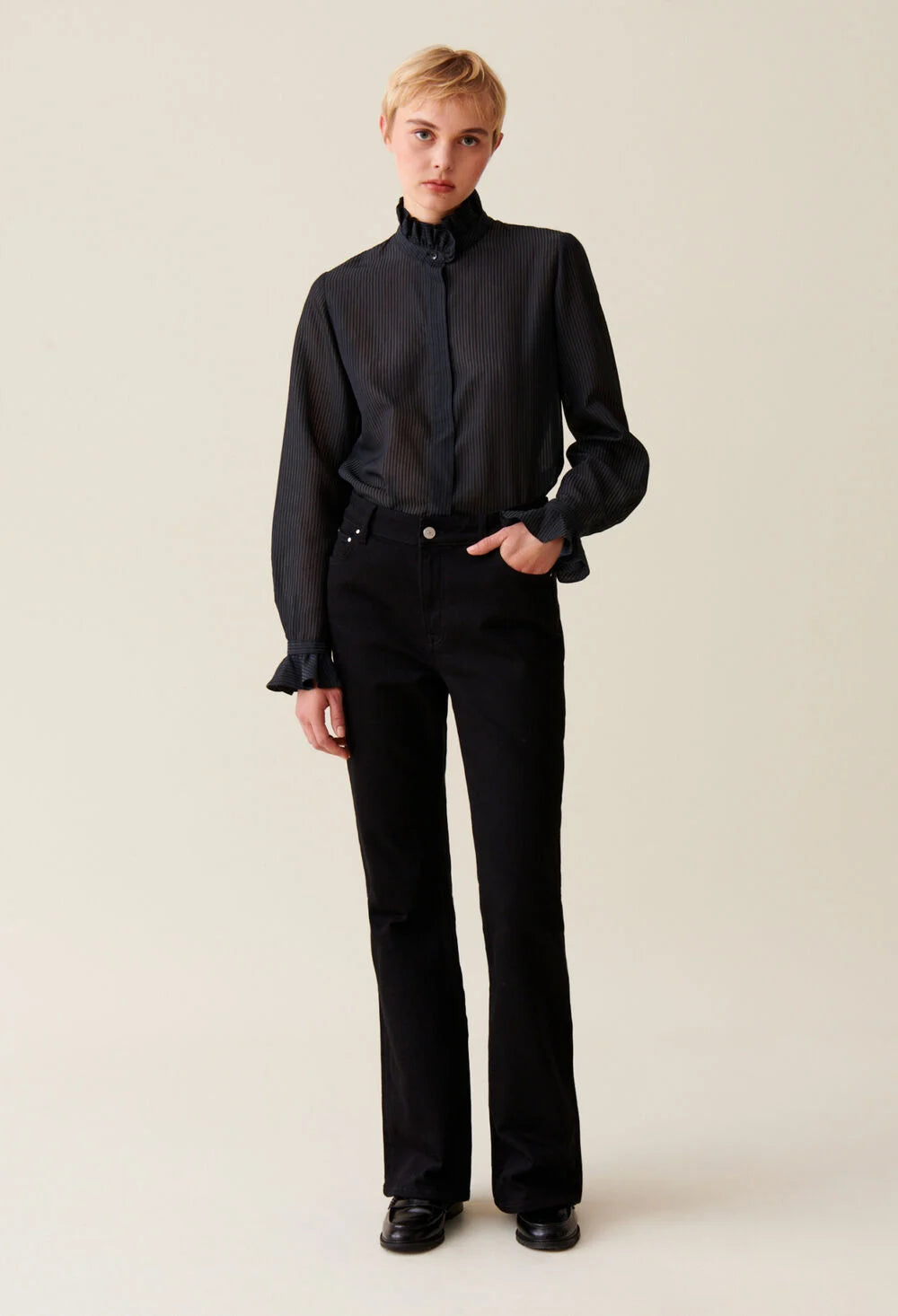 CLAUDIE PIERLOT CHEMISE FLUIDE À COL VOLANTÉ RAYURES