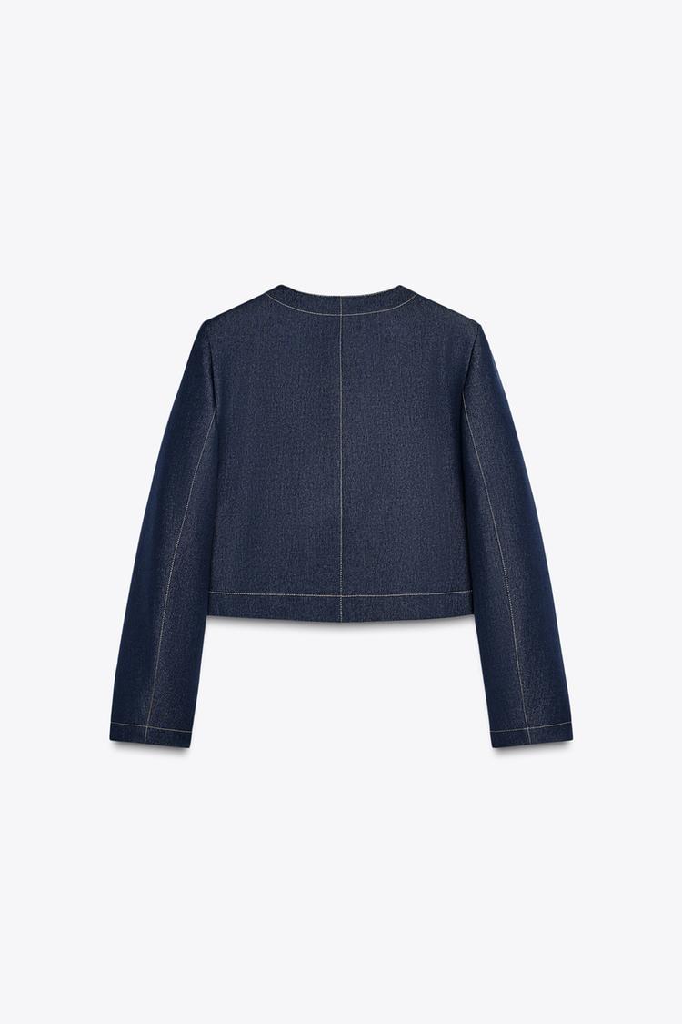 ENSEMBLE VESTE COURTE AVEC SURPIQÛRES EN CONTRASTE | PANTALON LARGE À SURPIQÛRES CONTRASTANTES