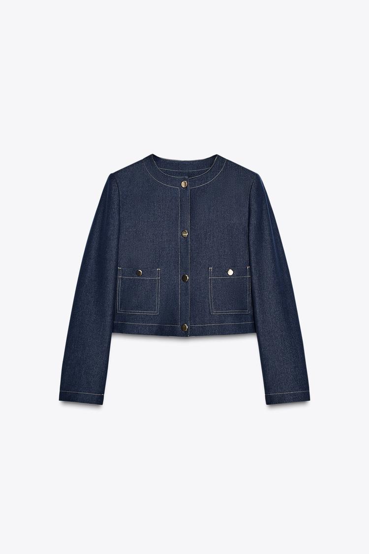 ENSEMBLE VESTE COURTE AVEC SURPIQÛRES EN CONTRASTE | PANTALON LARGE À SURPIQÛRES CONTRASTANTES
