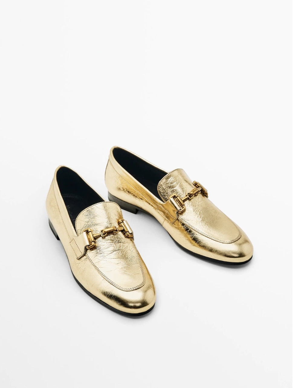 MASSIMO DUTTI MOCASSINS EN CUIR EFFET CRAQUELÉ BOUCLE