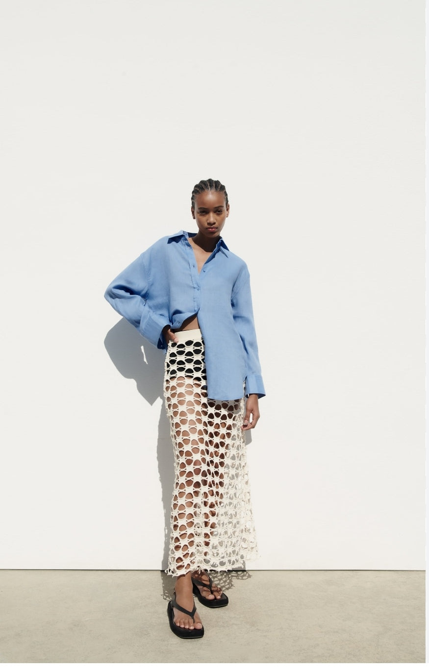 Chemise En Lin Bleue À Boutons