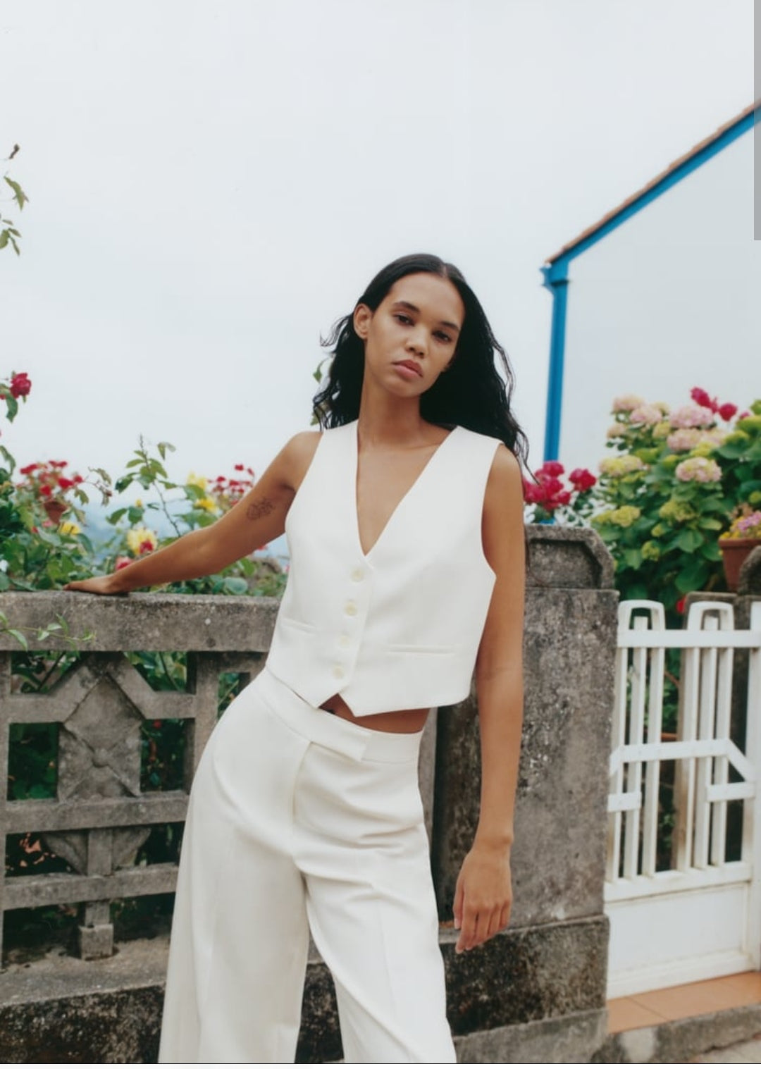 Gilet de Tailleur Court Blanc Cassé