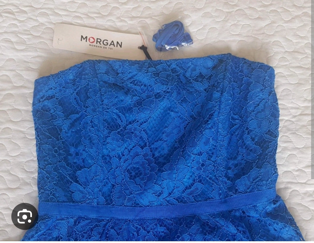 MORGAN ROBE BUSTIER DENTELLE PEACOCK BLUE