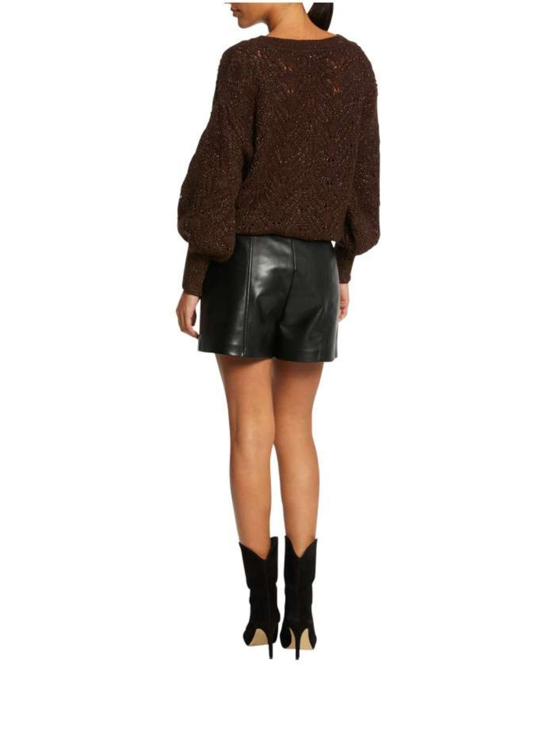Cardigan Morgan Boutonné Chocolat En Maille Ajouré Avec Une Coupe Droite ET Col V