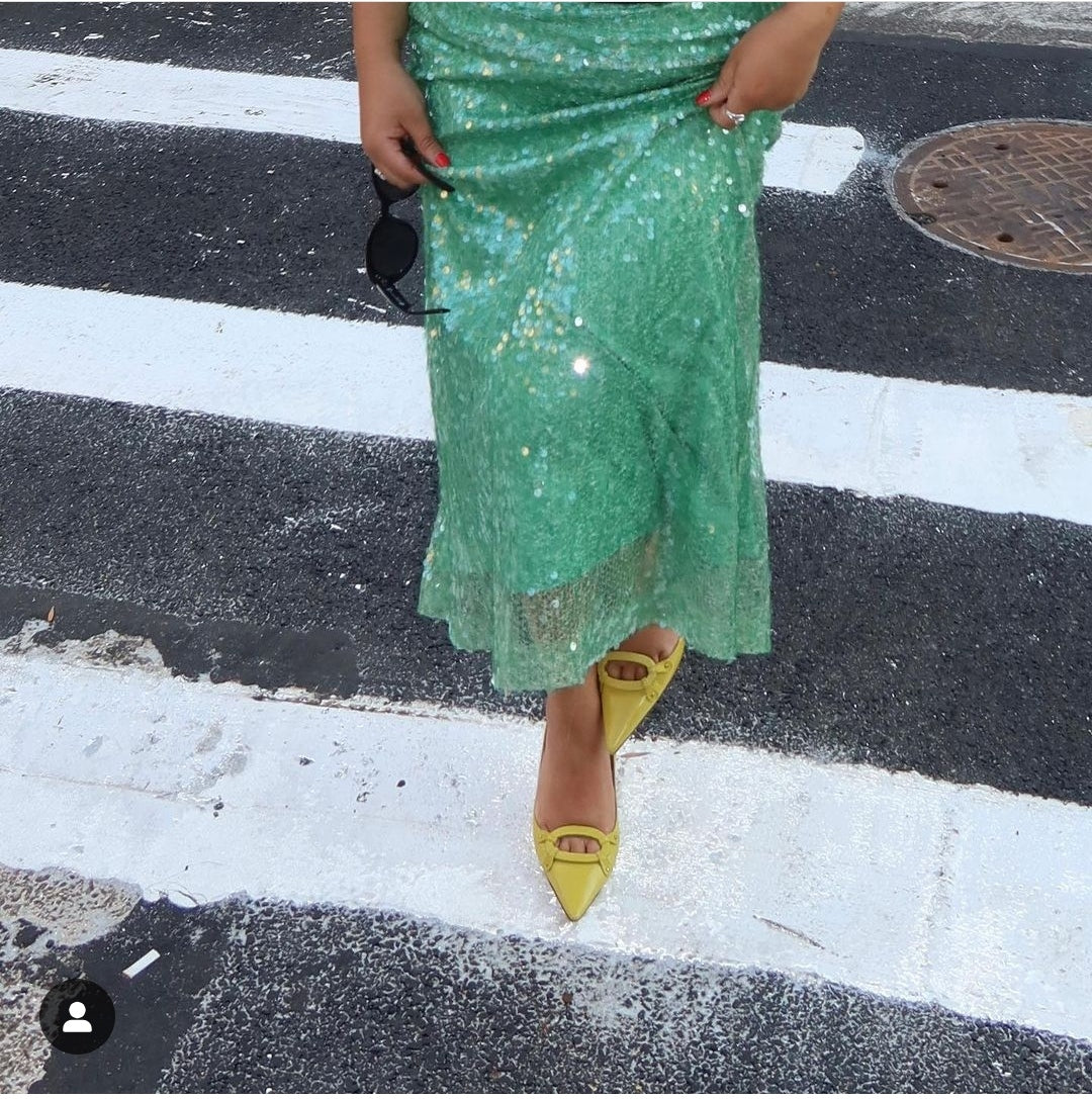 Jupe Droite À Sequins Green 💚
