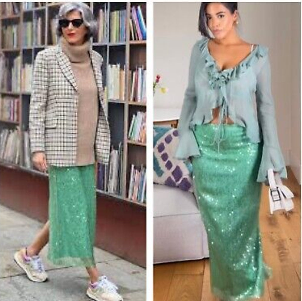 Jupe Droite À Sequins Green 💚
