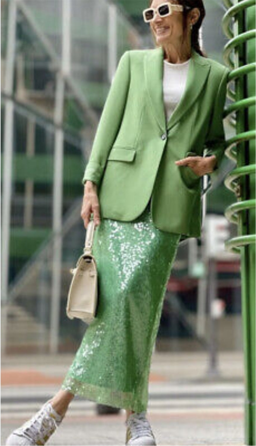 Jupe Droite À Sequins Green 💚